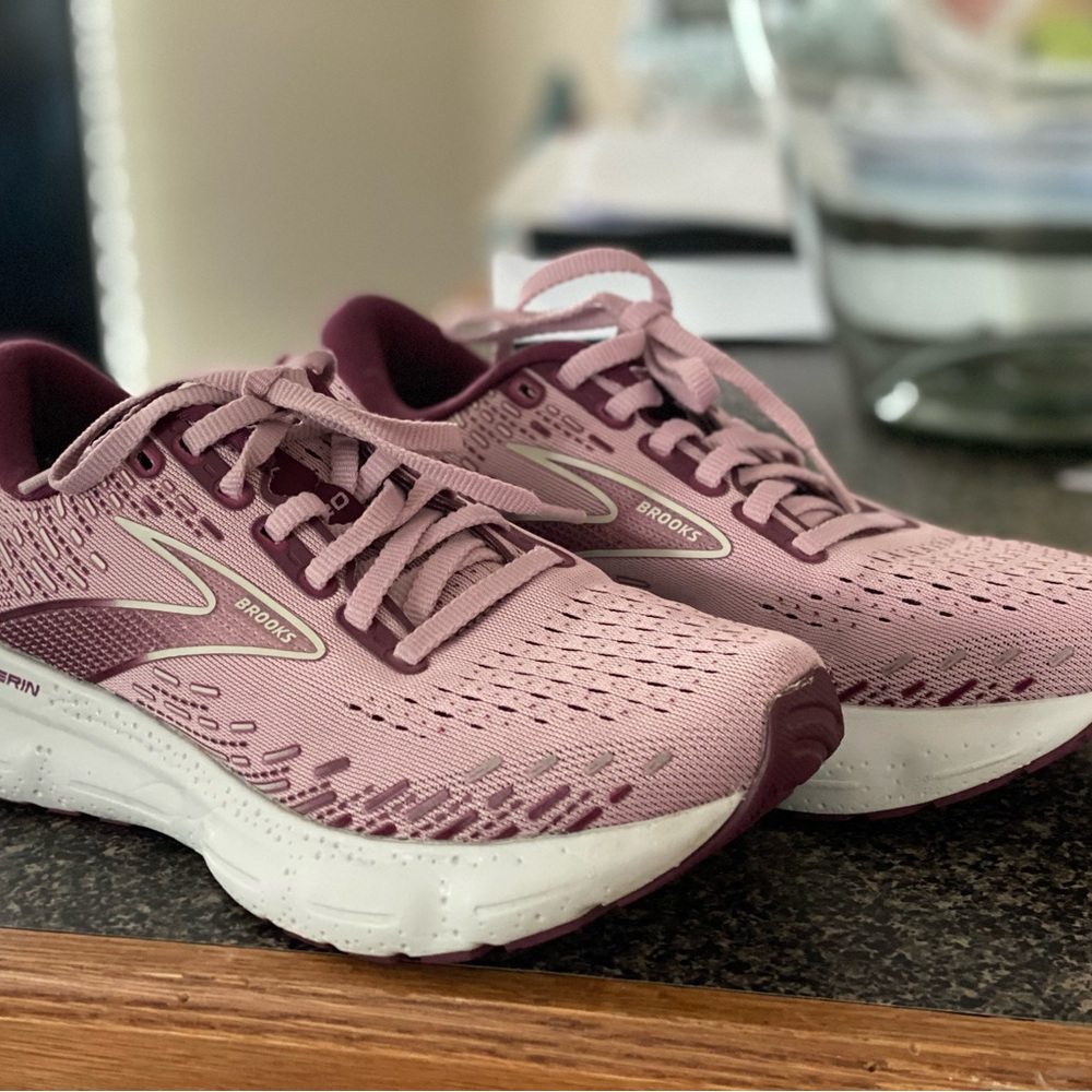 Brooks Pink and White Athletic Shoes with Breathable Mesh